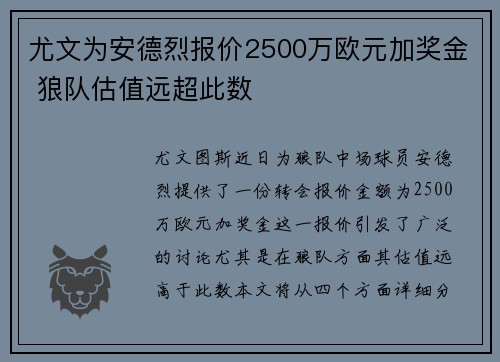 尤文为安德烈报价2500万欧元加奖金 狼队估值远超此数