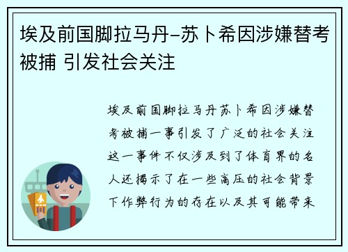 埃及前国脚拉马丹-苏卜希因涉嫌替考被捕 引发社会关注
